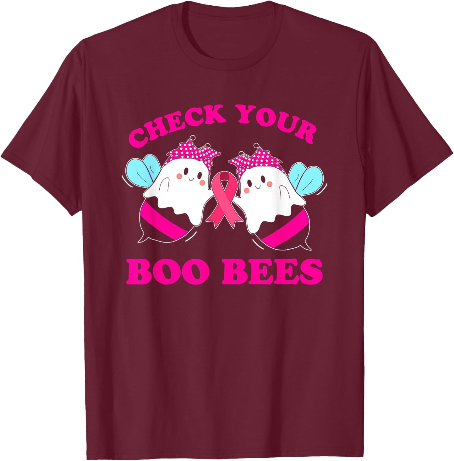 Check Your Boo Bees Funny Breast Cancer Halloween Women T-Shirt - T-Shirt | Maroon