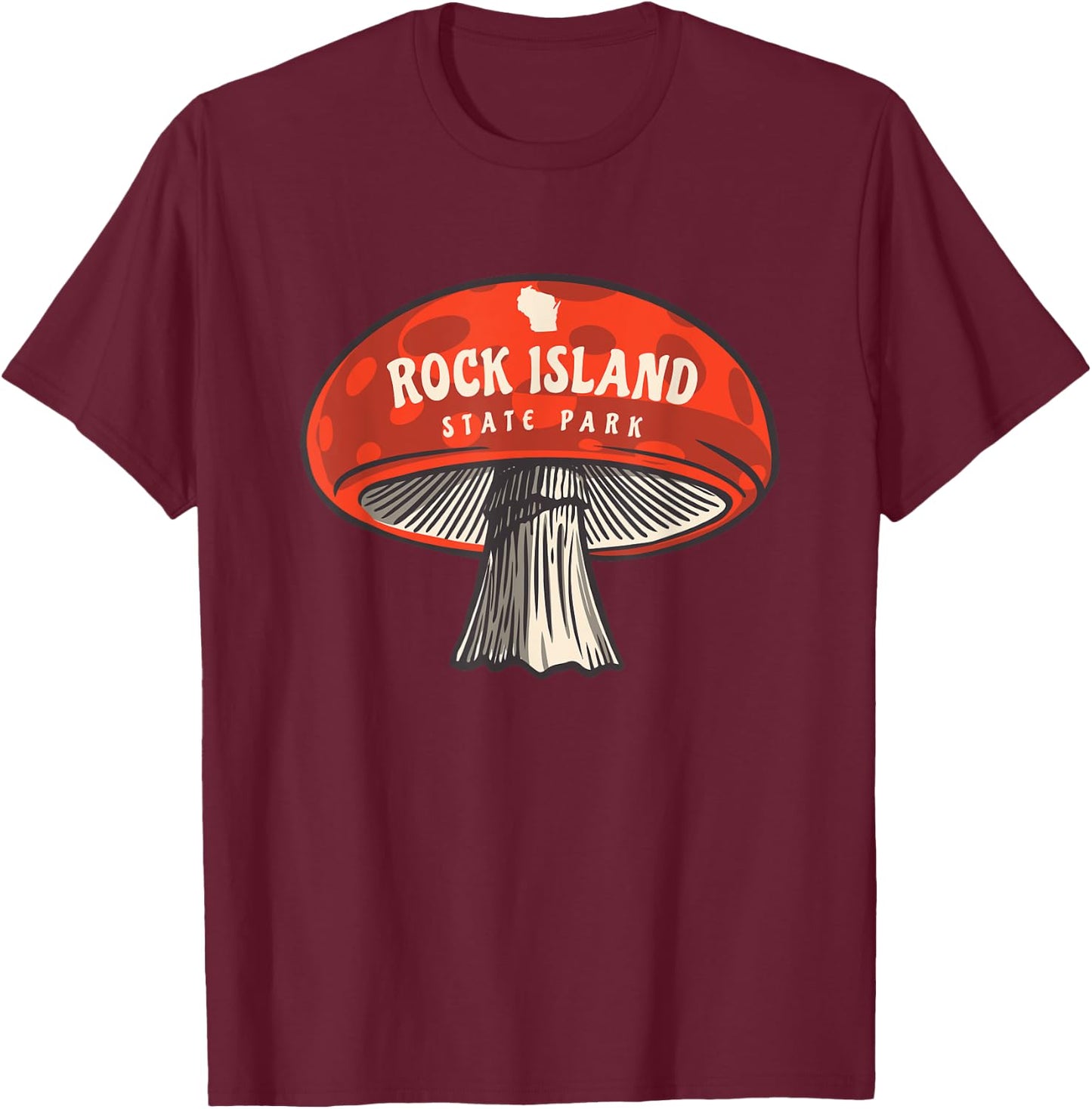 Cute Mushroom Rock Island State Park Wisconsin Mycology T-Shirt - T-Shirt | Maroon