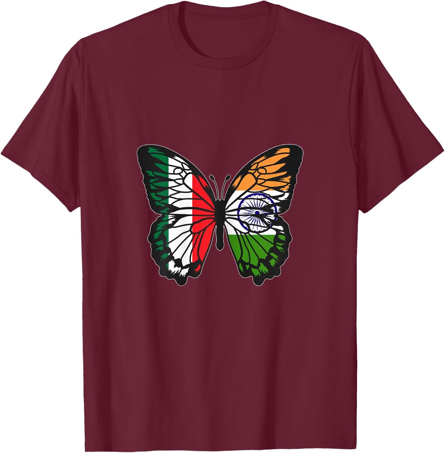India and Italy Mix Butterfly Half Italian Indian Roots T-Shirt - T-Shirt | Maroon