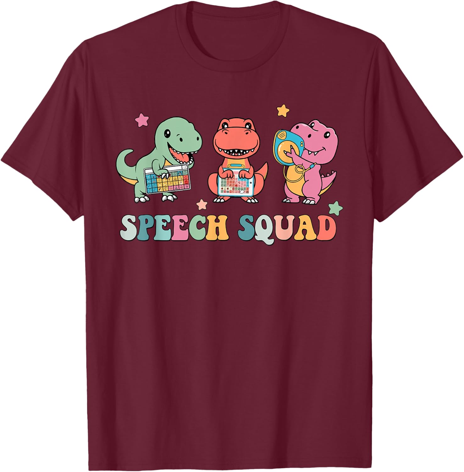 Speech Squad Cute Dinosaur Speech Therapy - Women's Black Short Sleeve - Size Small T-Shirt - T-Shirt | Maroon