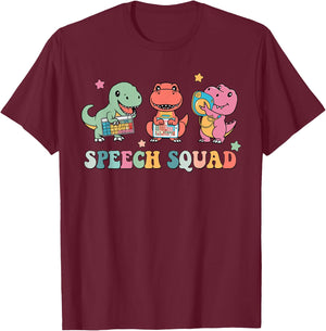 Speech Squad Cute Dinosaur Speech Therapy - Women's Black Short Sleeve - Size Small T-Shirt - T-Shirt | Maroon