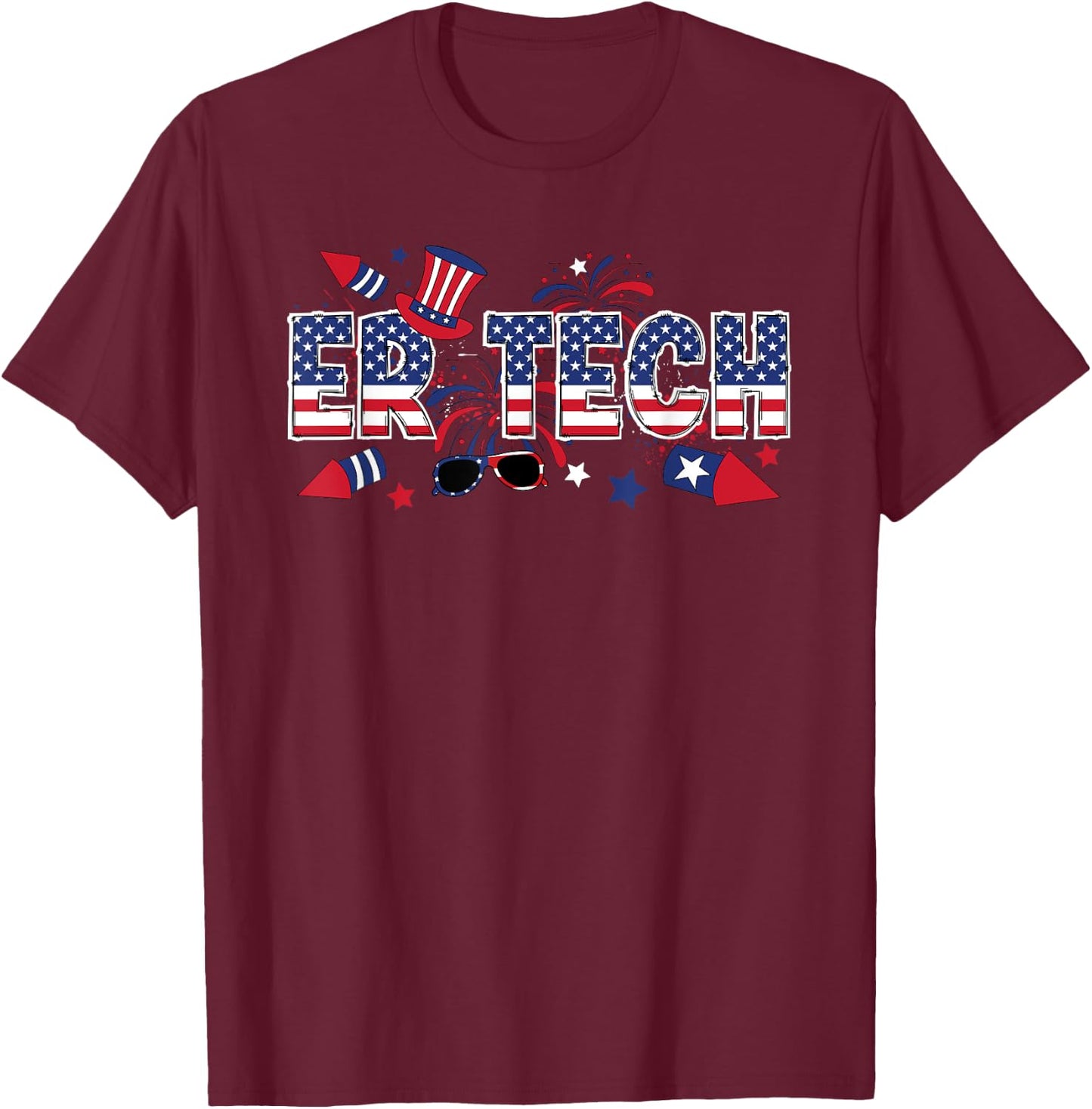 4th Of July ER Tech American Flag Emergency Room Technician Men T-Shirt - T-Shirt | Maroon