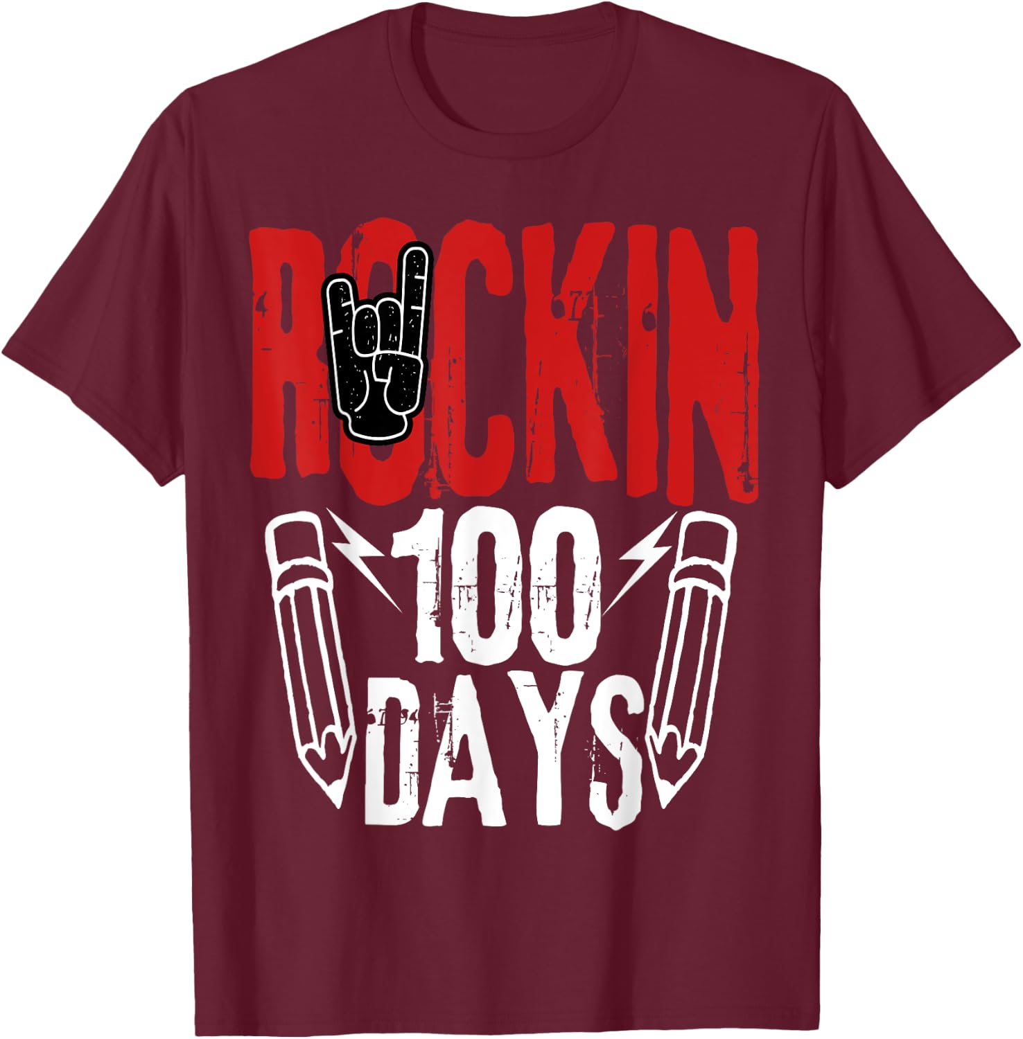 100 Days of School Rock N Roll Music Guitar T-Shirt - T-Shirt | Maroon