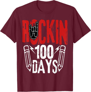 100 Days of School Rock N Roll Music Guitar T-Shirt - T-Shirt | Maroon