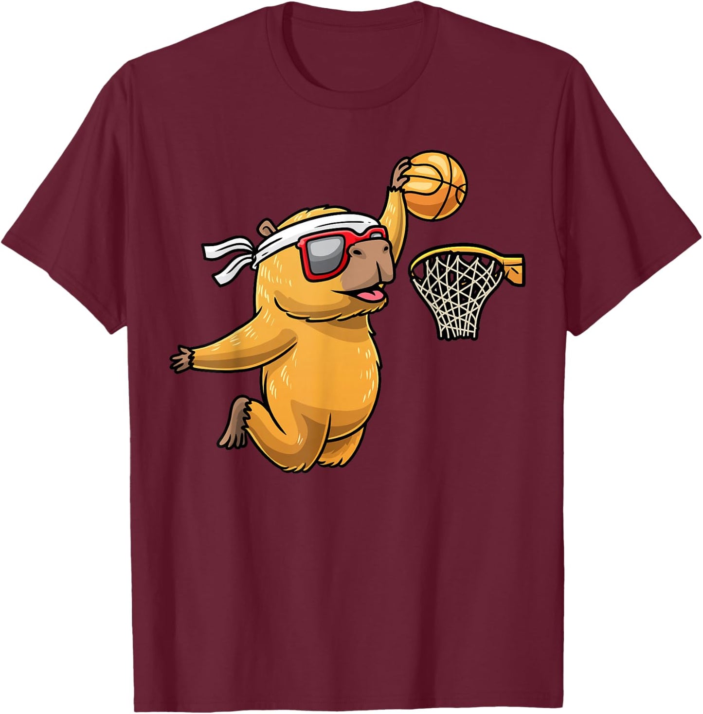 Capybara Playing Basketball Sports Rodent Kids T-Shirt - T-Shirt | Maroon