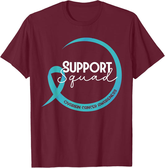 Ovarian Cancer Awareness Teal Ribbon Support Squad T-Shirt - T-Shirt | Maroon