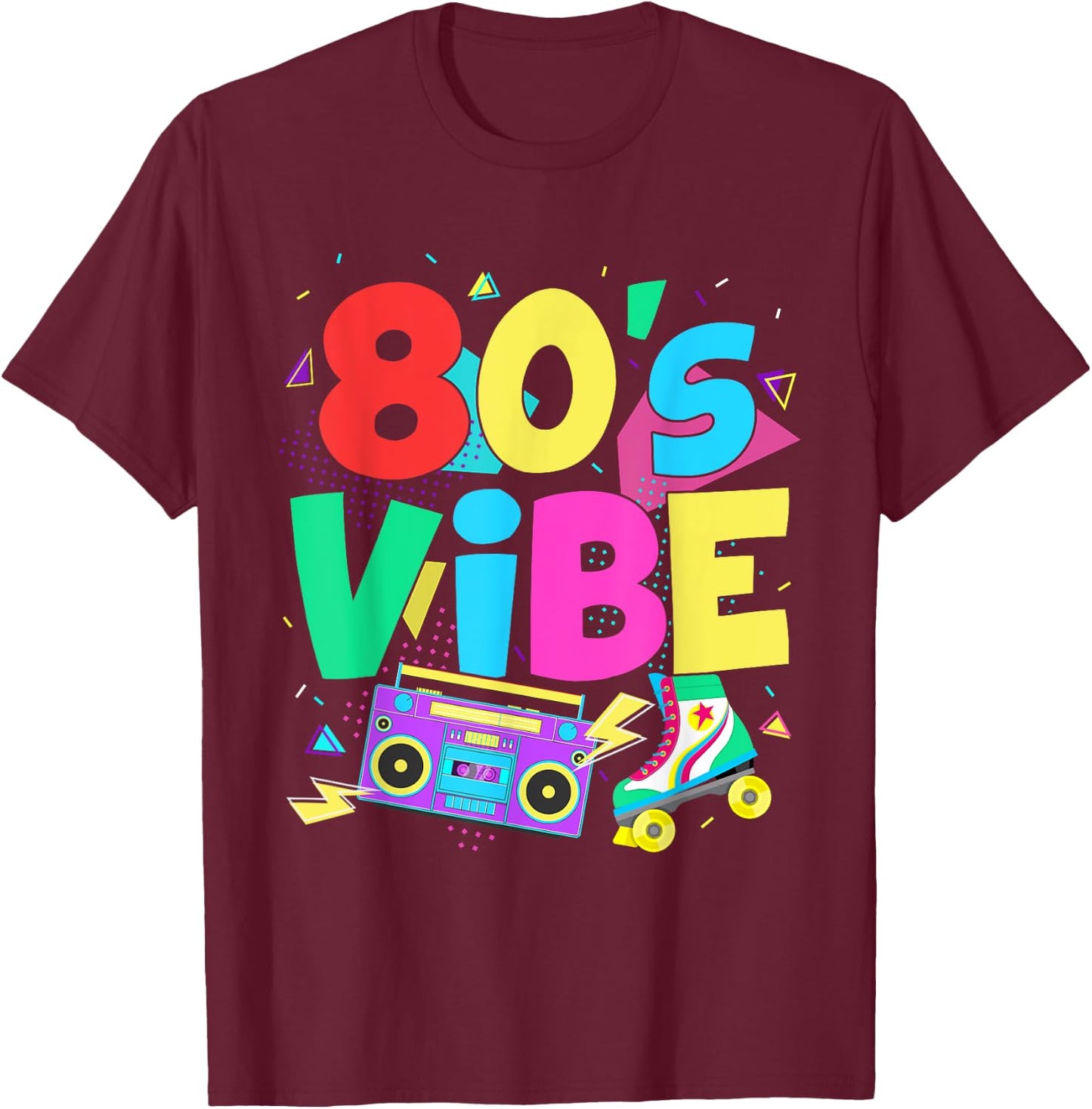 Retro 80s Vibe Colorful T-Shirt - T-Shirt | Maroon