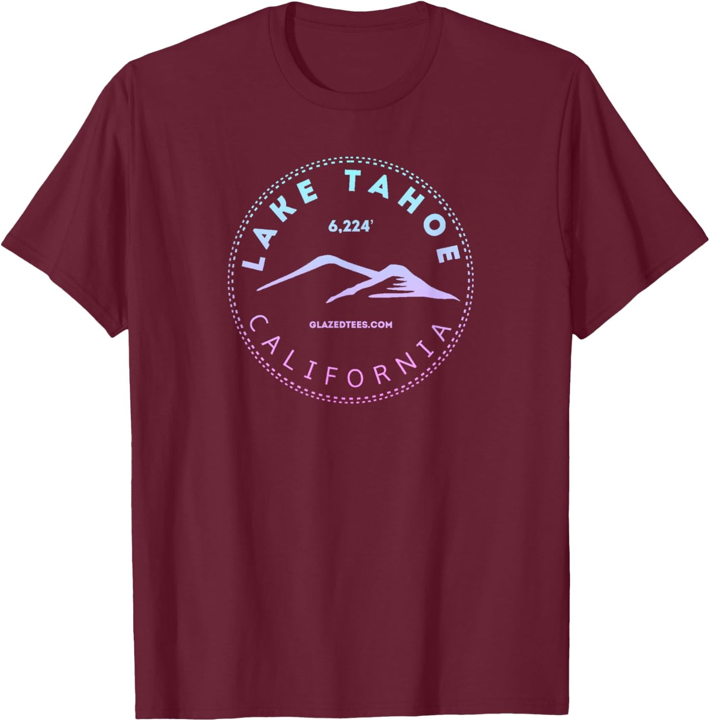 Lake Tahoe California Retro Mountain T-Shirt - T-Shirt | Maroon