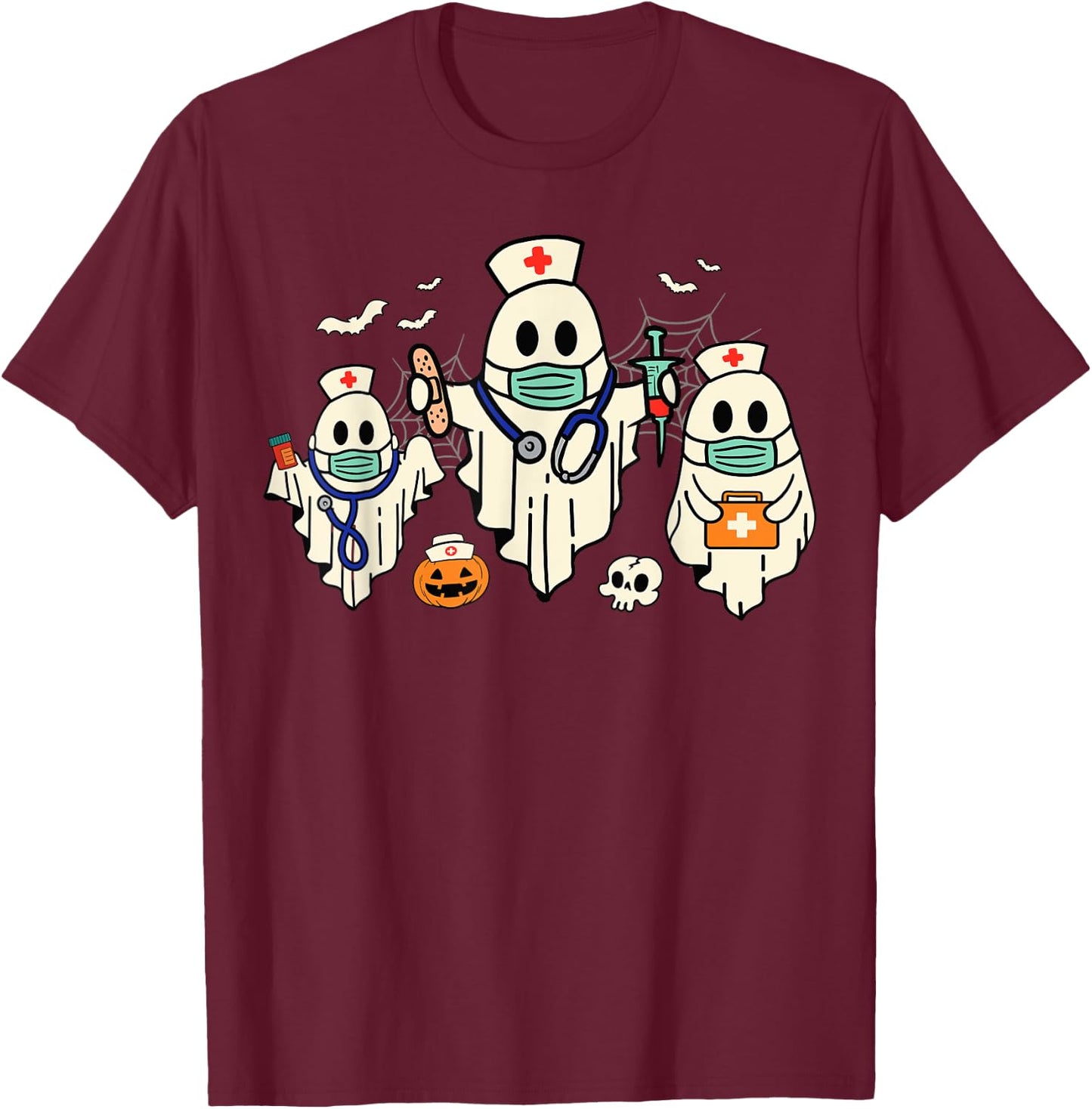 Halloween Nurse Nursing Funny Health Worker RN Ghost Nurse T-Shirt - T-Shirt | Maroon