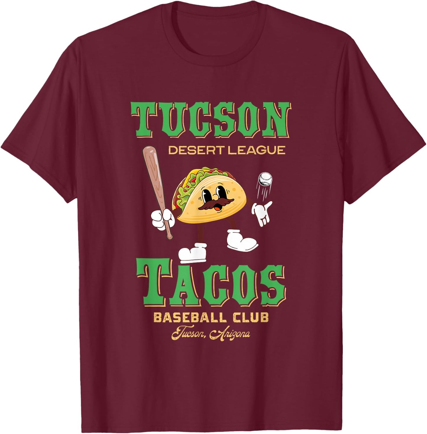 Tucson Tacos Retro Minor League Baseball Team T-Shirt - T-Shirt | Maroon