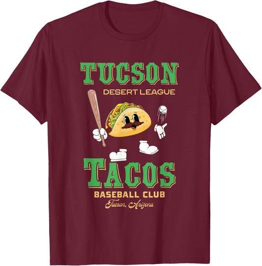 Tucson Tacos Retro Minor League Baseball Team T-Shirt - T-Shirt | Maroon