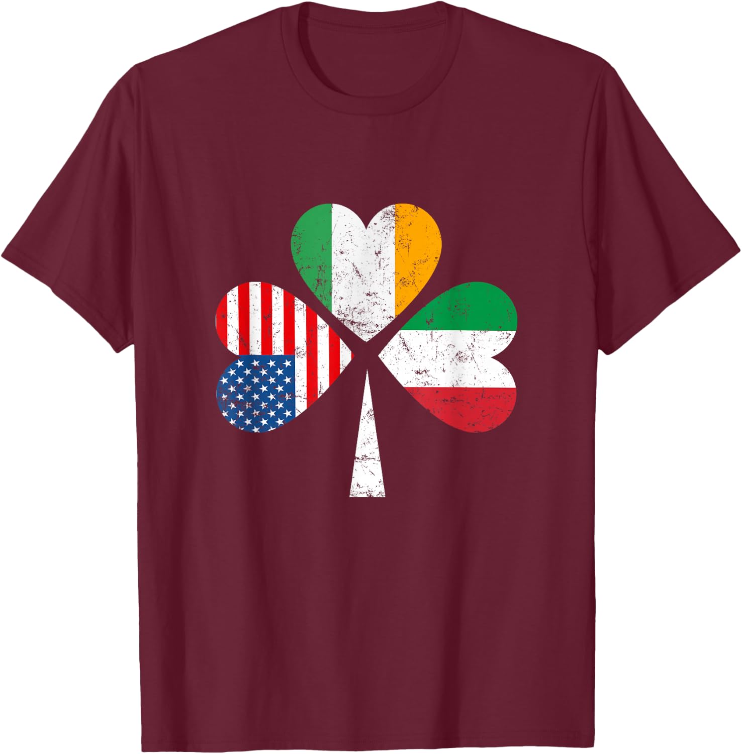 Irish Italian American Flag Ireland Italy USA Patrick's Day T-Shirt - T-Shirt | Maroon