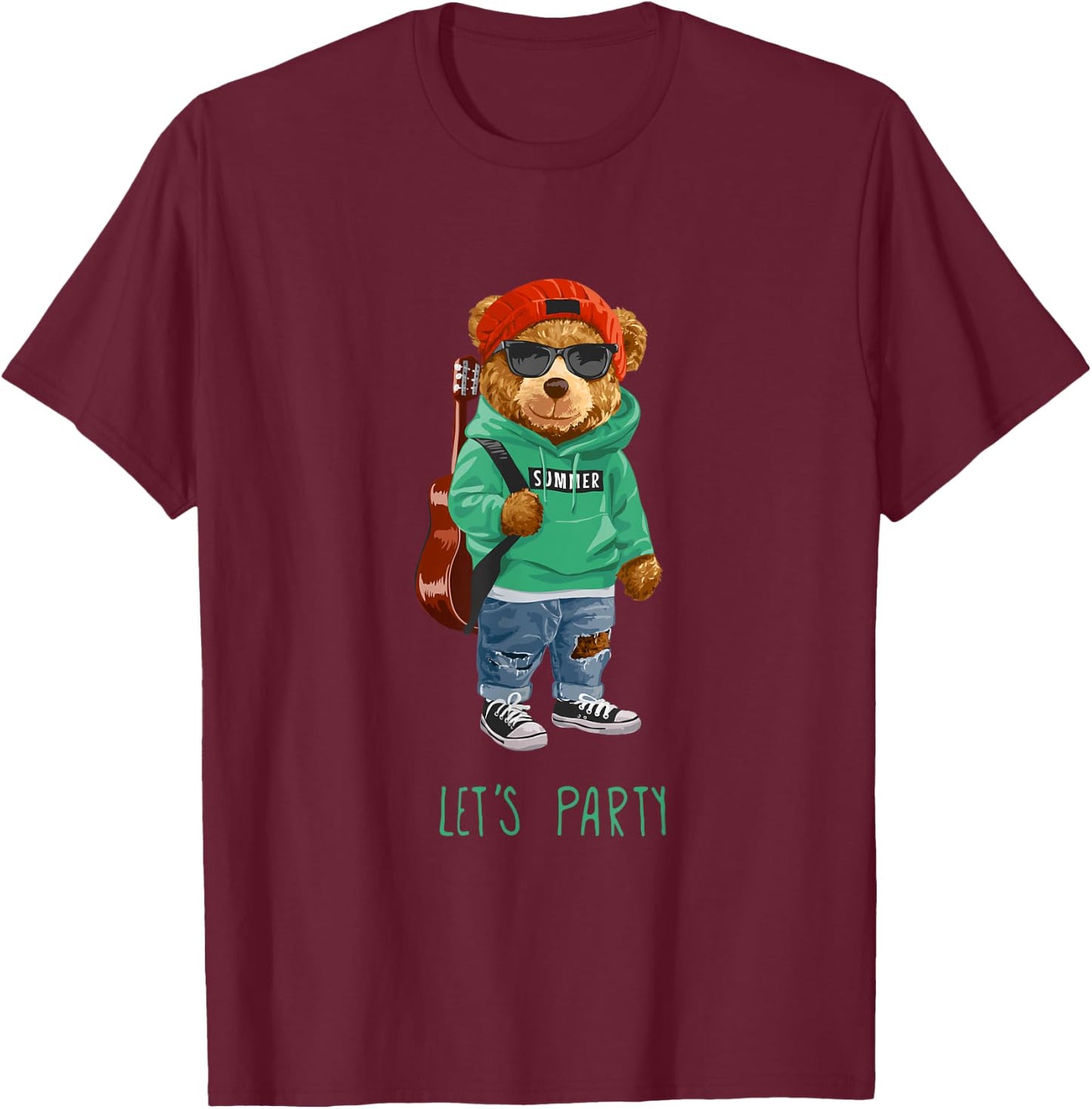 Stay Childish Let's Party, Funny Boys Girls Teddy Bear Style T-Shirt - T-Shirt | Maroon