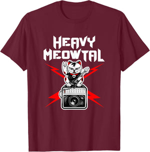 Heavy Meowtal Cat Metal Music Rock Guitarist Bassist T-Shirt - T-Shirt | Maroon