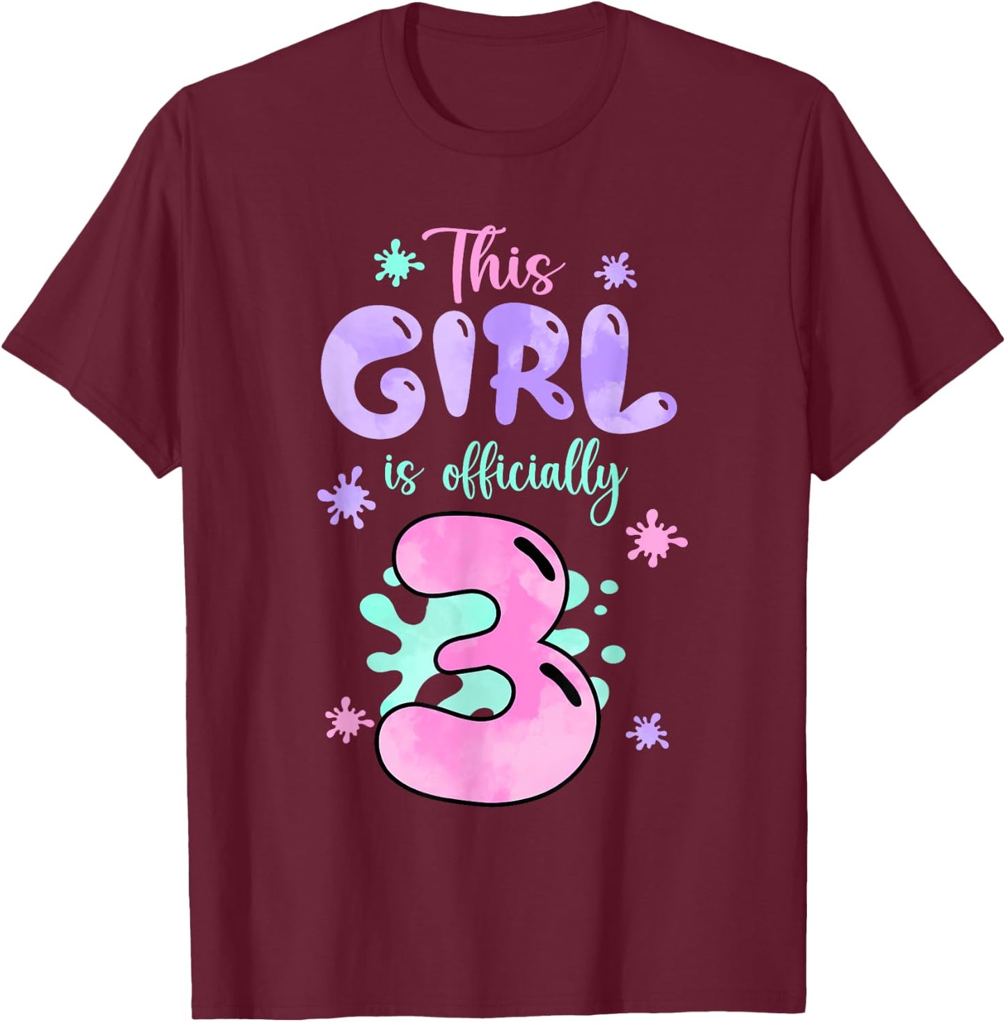 This Girl Is Officially 3 Year Old Slime Queen 3rd Birthday T-Shirt - T-Shirt | Maroon