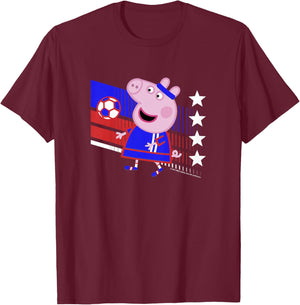 Kids Peppa Pig George Pig Football Soccer V3 T-Shirt - T-Shirt | Maroon