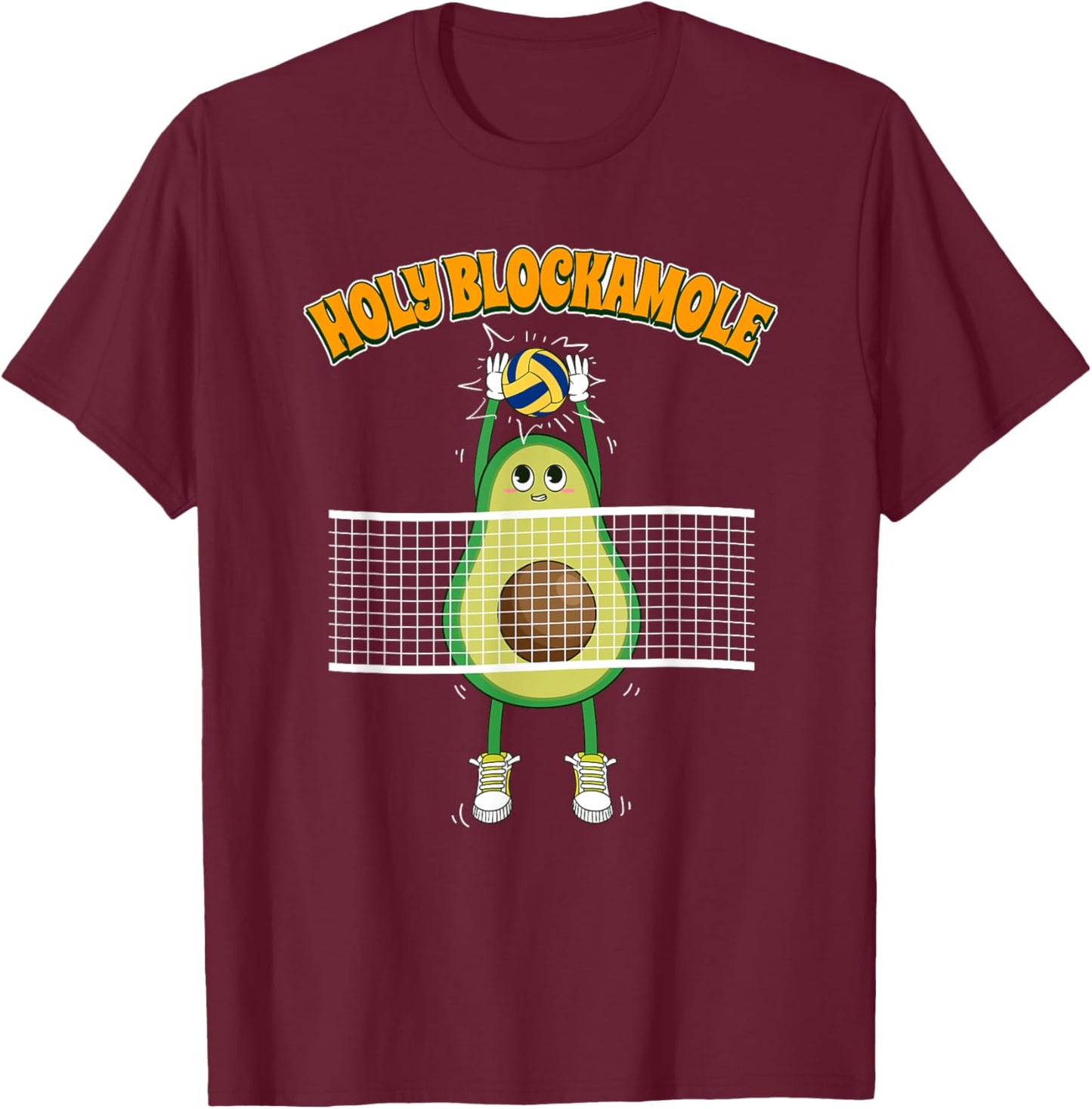 Holy Blockamole Avocado Volleyball Blocker T-Shirt - T-Shirt | Maroon