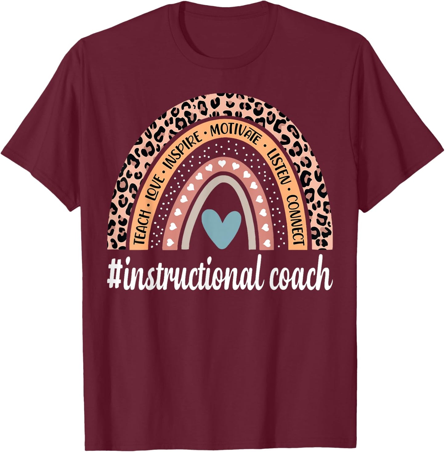 Instructional Coach Rainbow Leopard Teacher T-Shirt - T-Shirt | Maroon