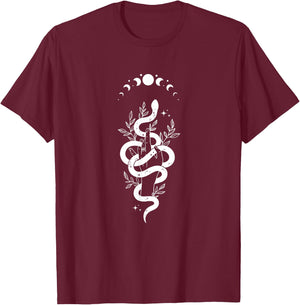 Magic Boho Snake with Moon Phase & Leaves T-Shirt - T-Shirt | Maroon