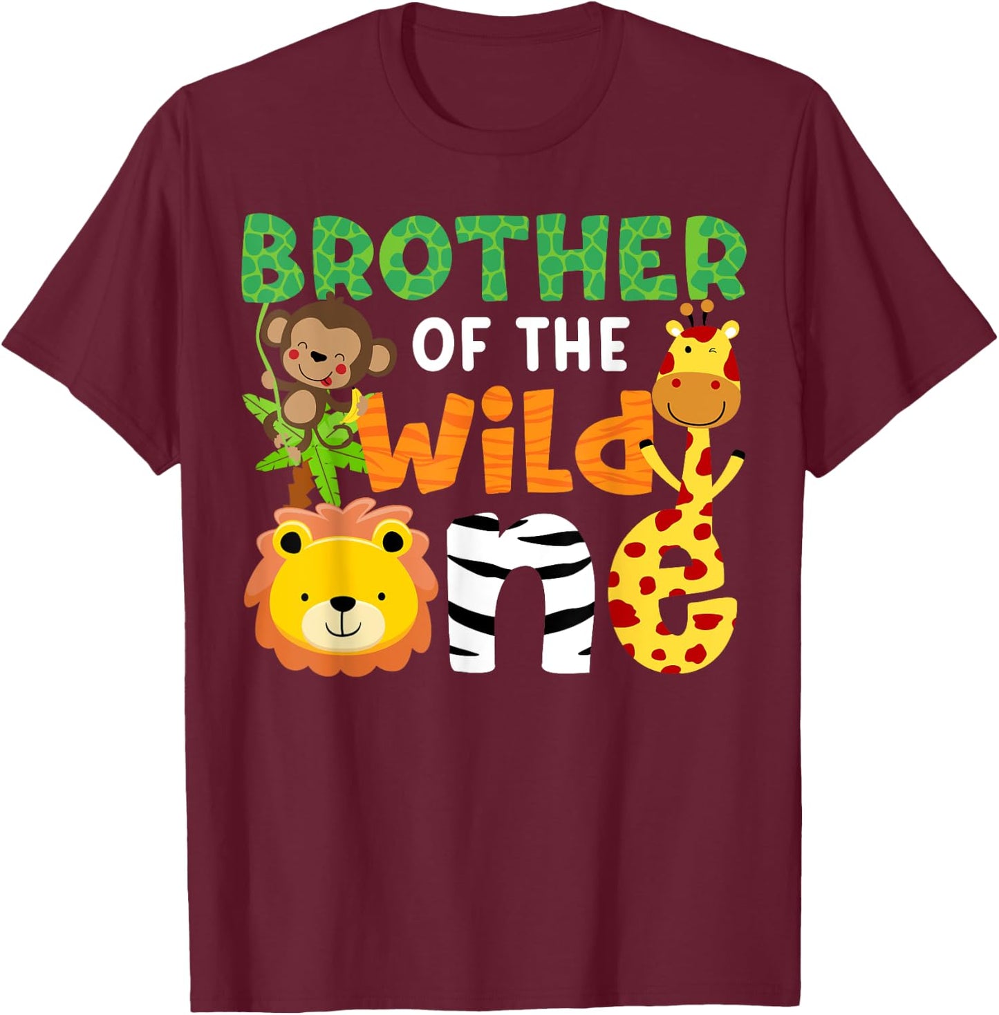 Brother of the Wild One Zoo Theme Bday Safari Jungle Animals T-Shirt - T-Shirt | Maroon