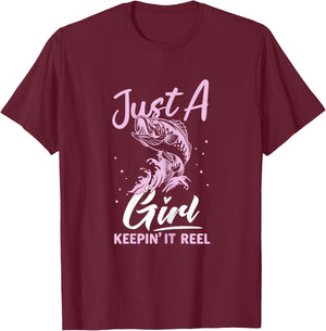 Funny Fishing Design For Woman Girls Fishing Girl T-Shirt - T-Shirt | Maroon