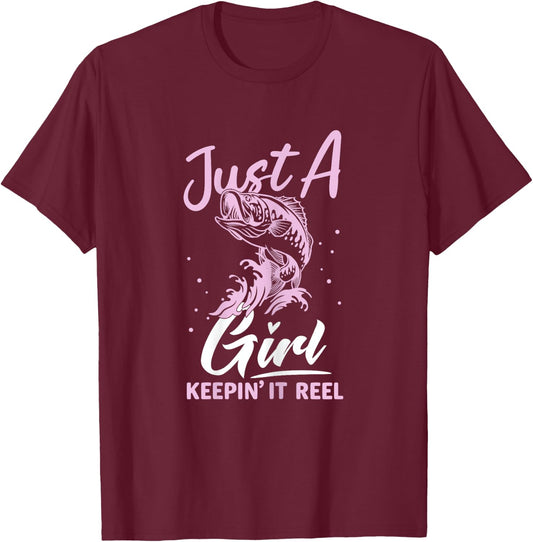 Funny Fishing Design For Woman Girls Fishing Girl T-Shirt - T-Shirt | Maroon