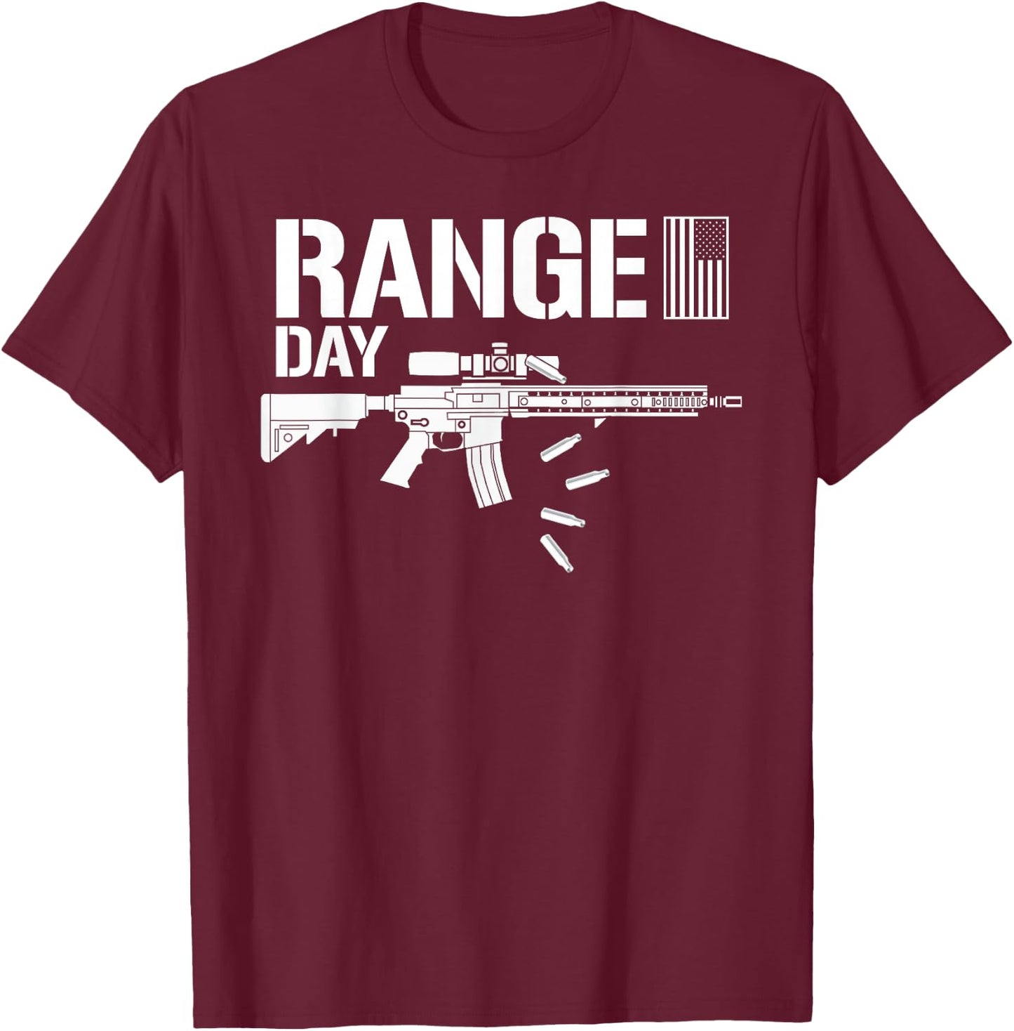 Military Rifle Range Day American Flag Bullet Semi Automatic Women Men T-Shirt - T-Shirt | Maroon