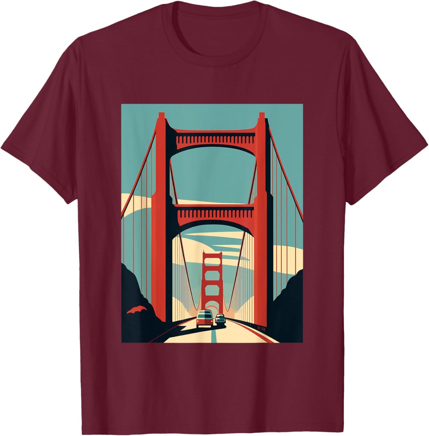 Golden Gate Bridge - San Francisco - Retro Design - Classic T-Shirt - T-Shirt | Maroon