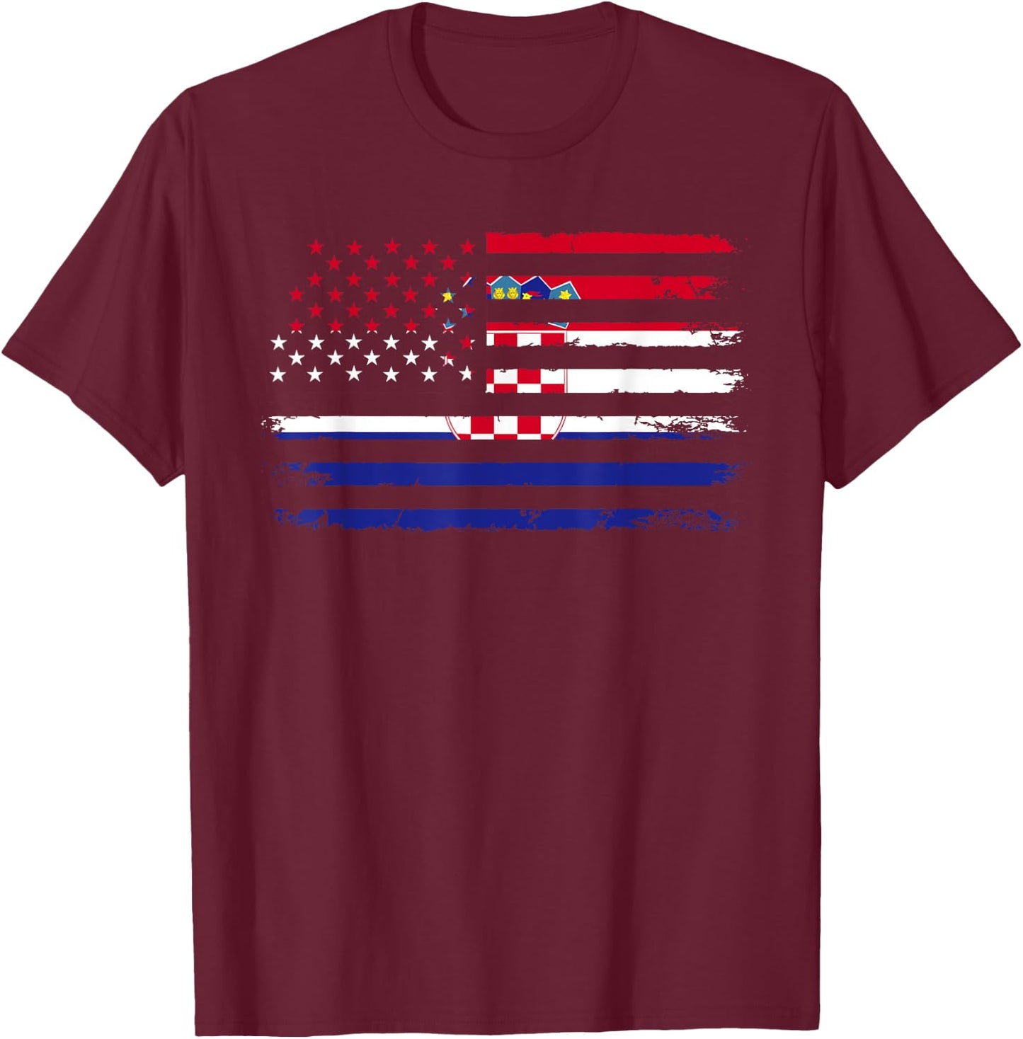 American Croatia Flag T-Shirt - T-Shirt | Maroon