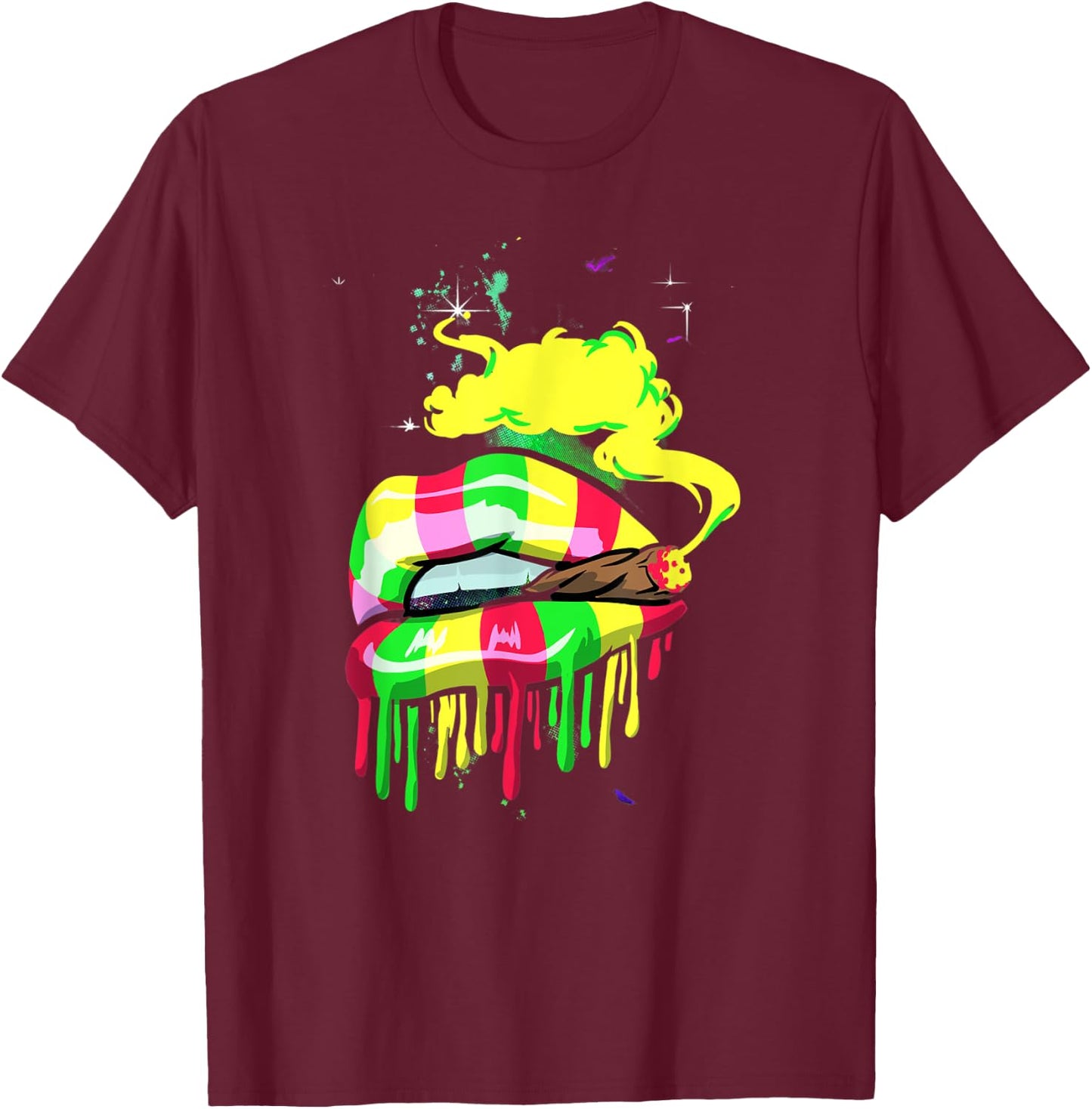Love Marijuana Pot Smoker Peace Love Reggae Lips T-Shirt - T-Shirt | Maroon