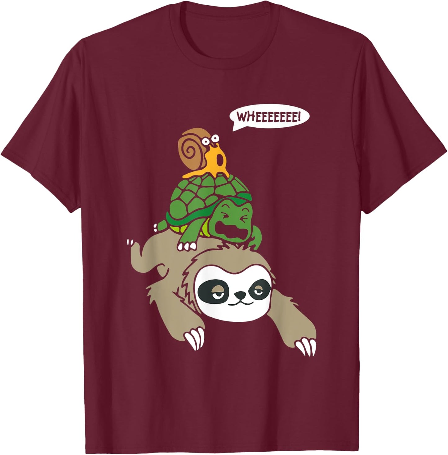 Weeee! Snail, Tortoise, Sloth Piggyback Ride Animal Lover T-Shirt - T-Shirt | Maroon