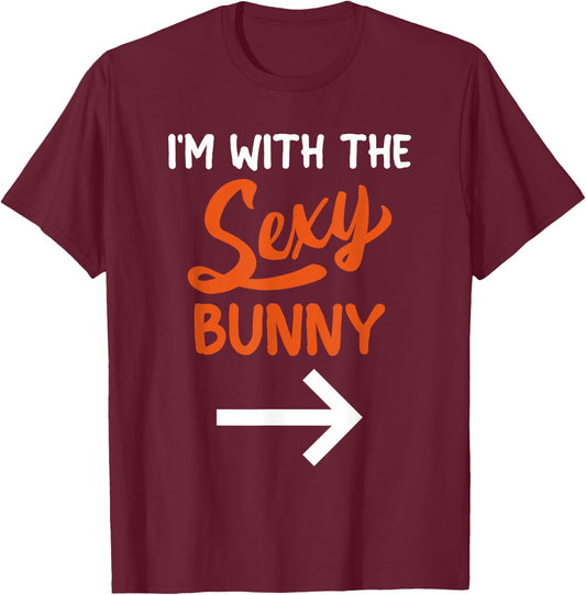 Lazy Halloween Costume For Couple I'm With The Sexy Bunny T-Shirt - T-Shirt | Maroon