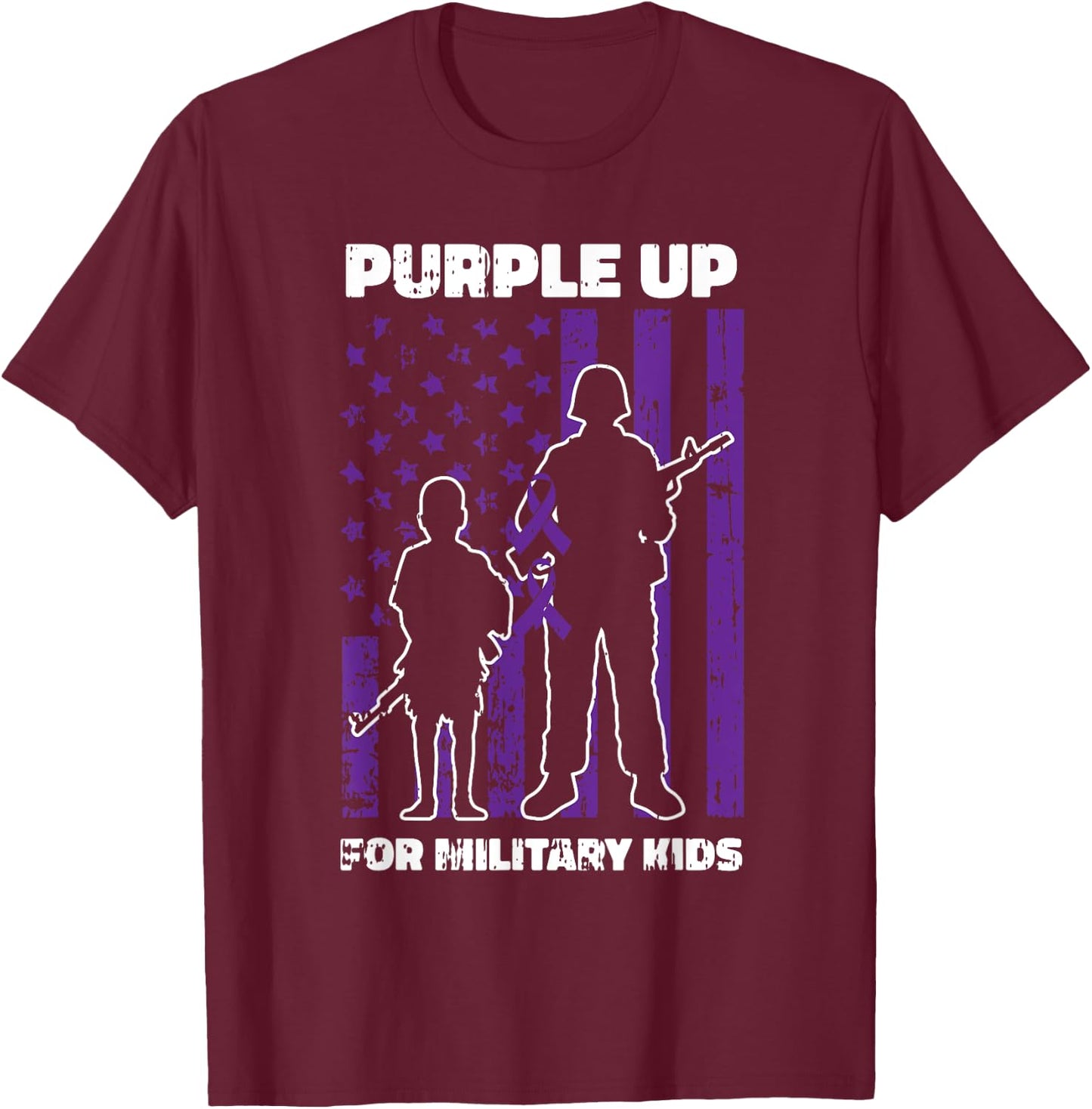 Military Child Boy Girls Purple Up For Military Kids T-Shirt - T-Shirt | Maroon