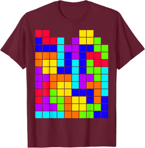 Nerdy Tetrominoes Block Puzzle Video Game Math Teacher Geek T-Shirt - T-Shirt | Maroon