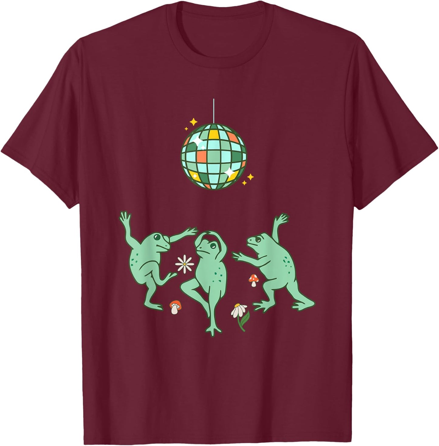 Funny Frog Disco Dance 70s 80s Groovy Hippie Funky Party T-Shirt - T-Shirt | Maroon