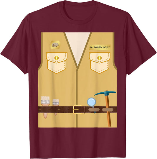 Adult Kids Halloween Paleontologist Dinosaur Hunter Costume T-Shirt - T-Shirt | Maroon