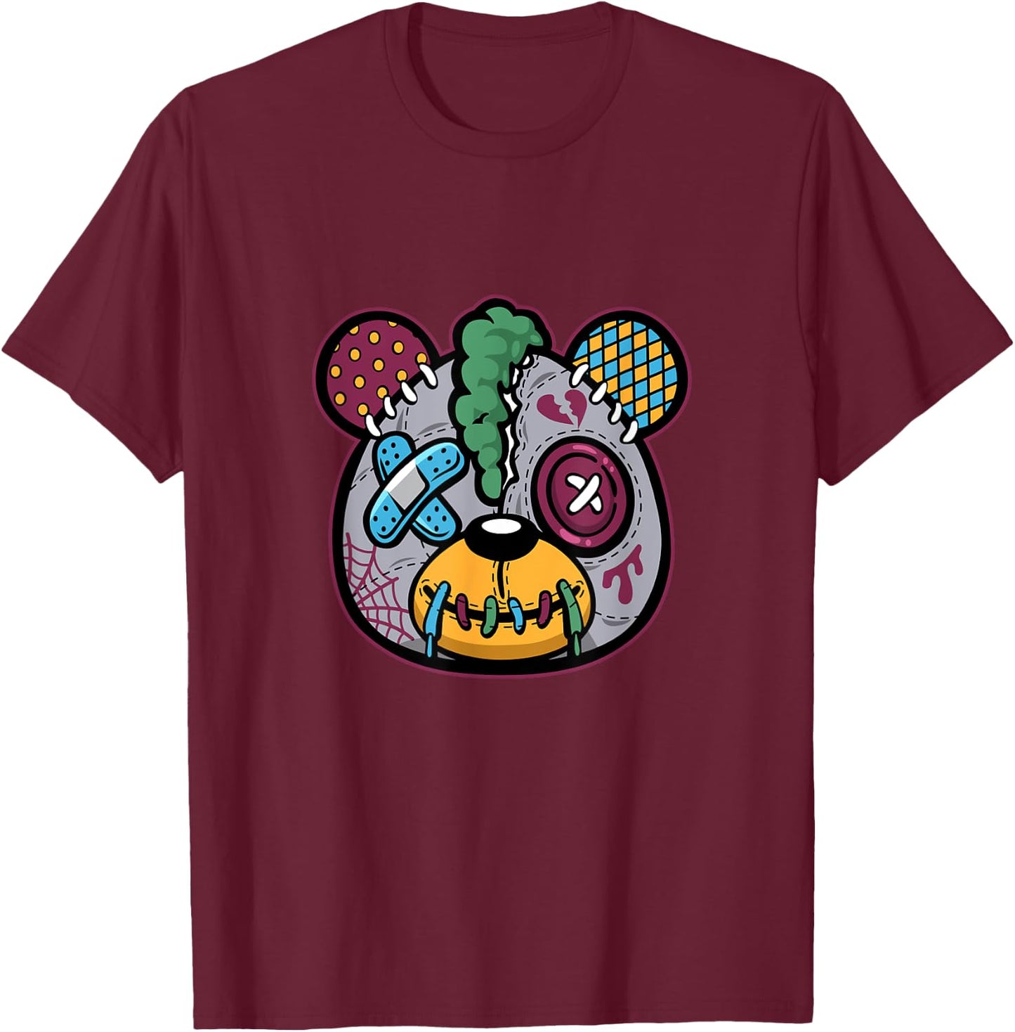 Cool Halloween Ugly Teddy Bear Illustration Graphic Designs T-Shirt - T-Shirt | Maroon