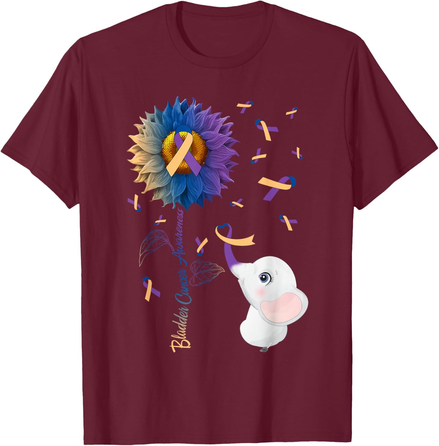 Elephant & Sunflower Bladder Cancer Awareness Month Warrior T-Shirt - T-Shirt | Maroon
