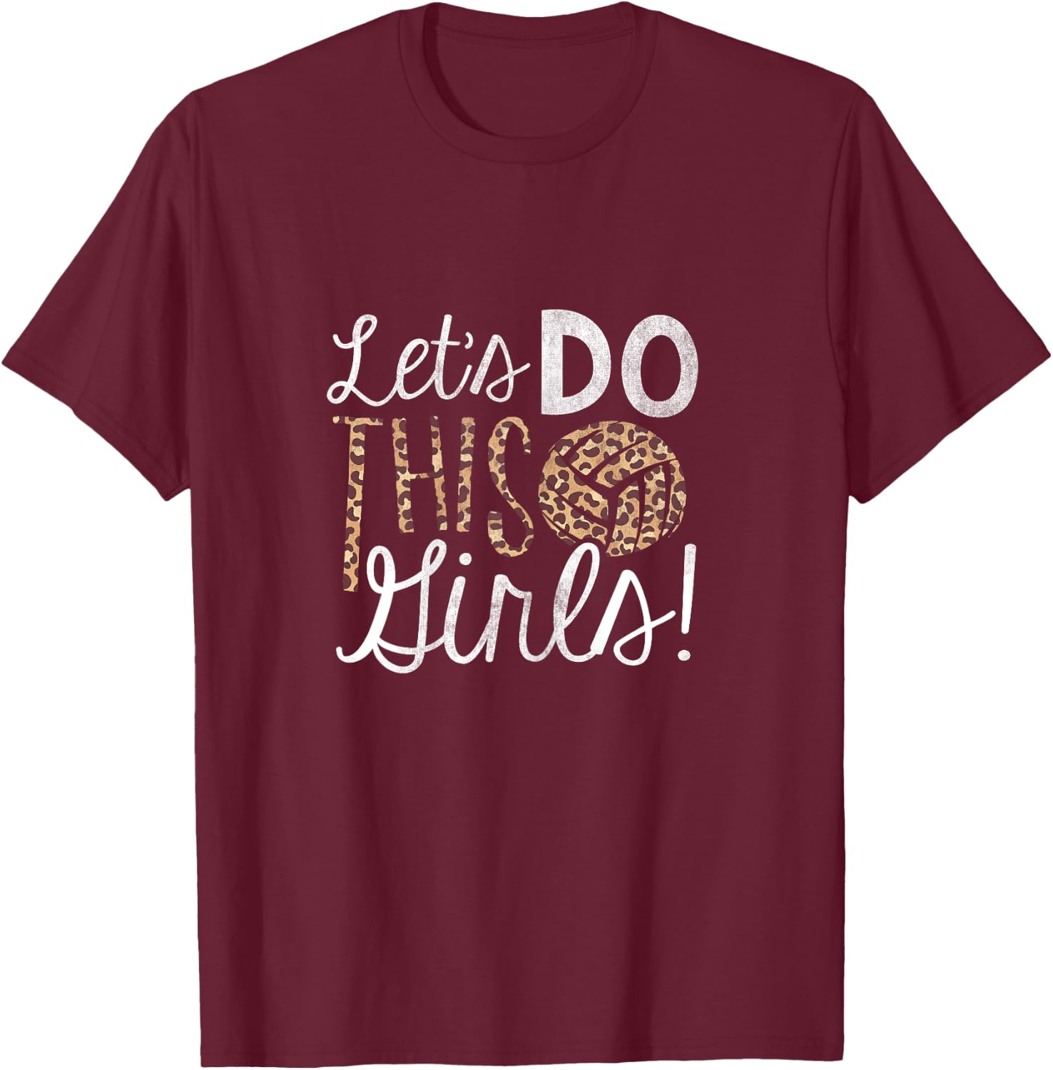 Volleyball Lover Leopard Pattern Women Girls Volleyball T-Shirt - T-Shirt | Maroon