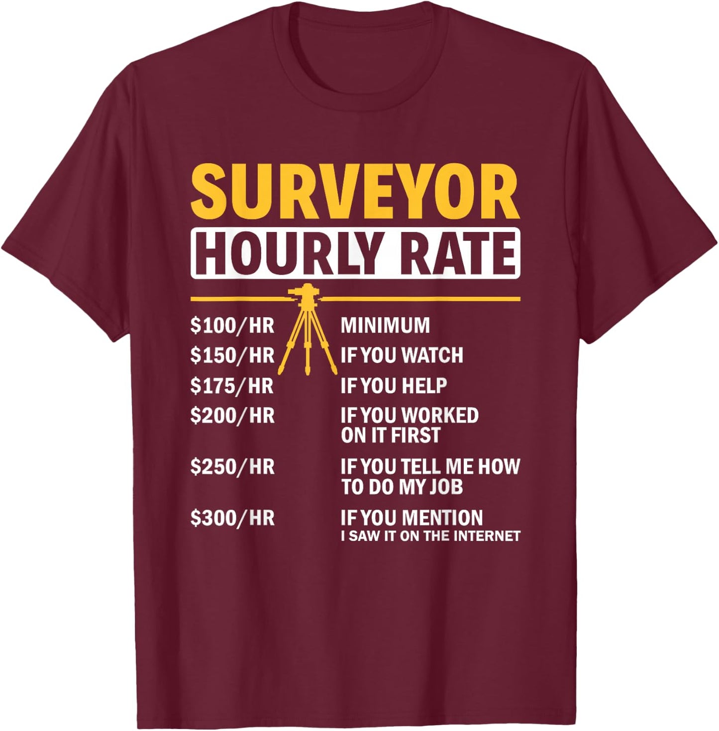 Land Surveying Cartographer Land Surveyor Apparel Adults Black Small Modern Humor T-Shirt - T-Shirt | Maroon
