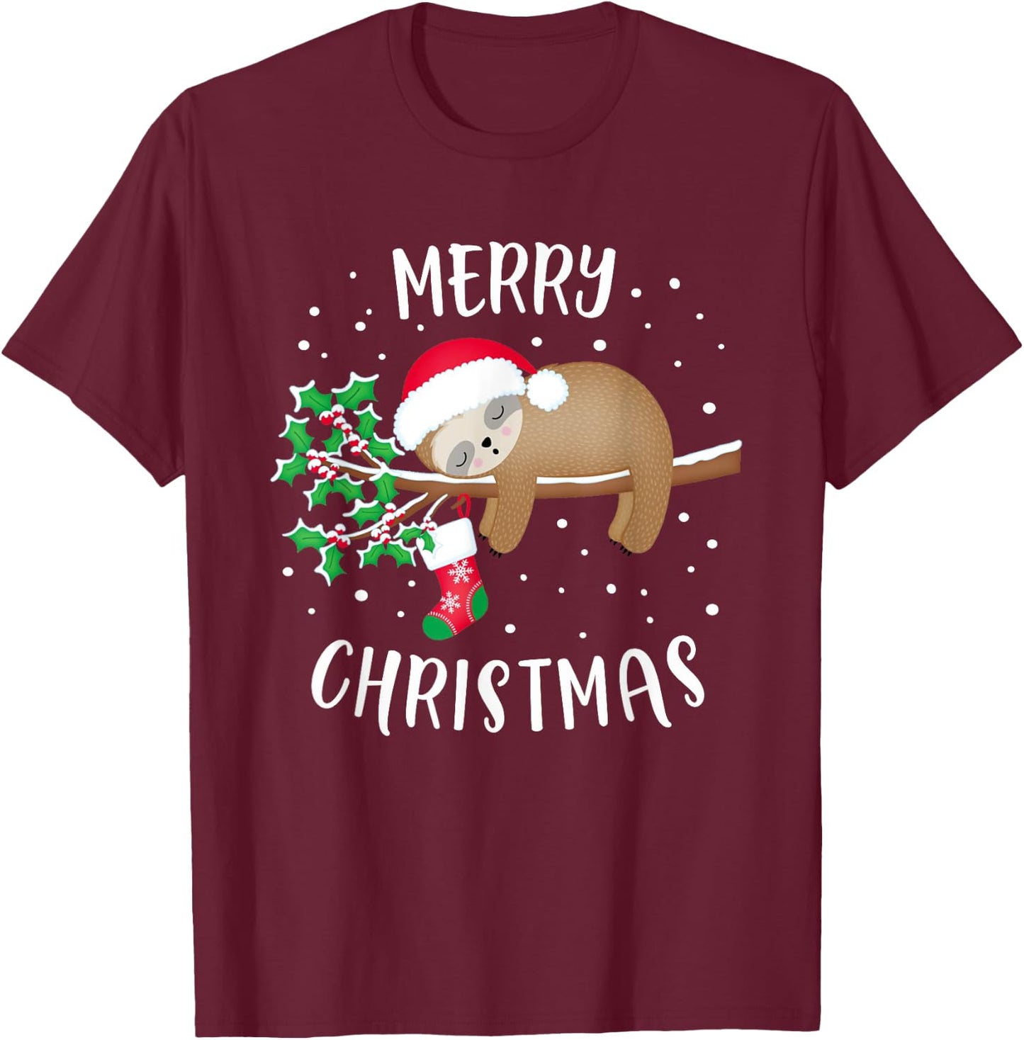 Merry Christmas Cute Sloth Xmas Outfit Matching Family T-Shirt - T-Shirt | Maroon