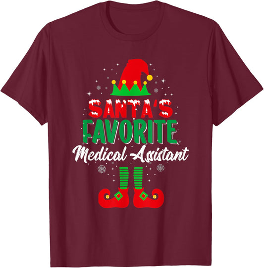 Santa's Favorite Medical Assistant Christmas Elf Squad T-Shirt - T-Shirt | Maroon