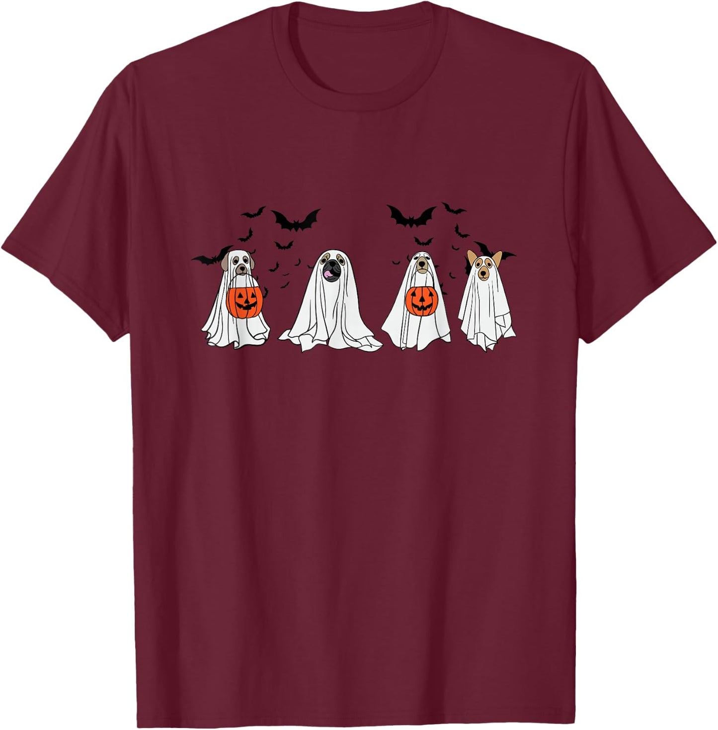 Cute Ghost Dog Halloween Men Women T-Shirt - T-Shirt | Maroon
