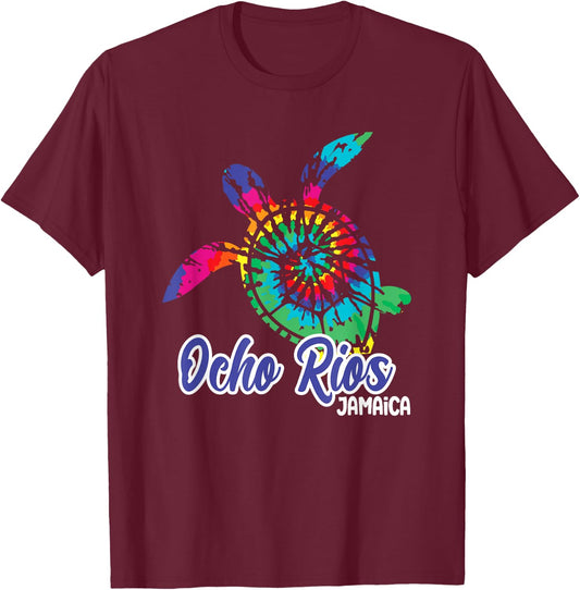 Ocho Rios Souvenirs Jamaica Tie Dye Save Sea Turtle Vacation T-Shirt - T-Shirt | Maroon