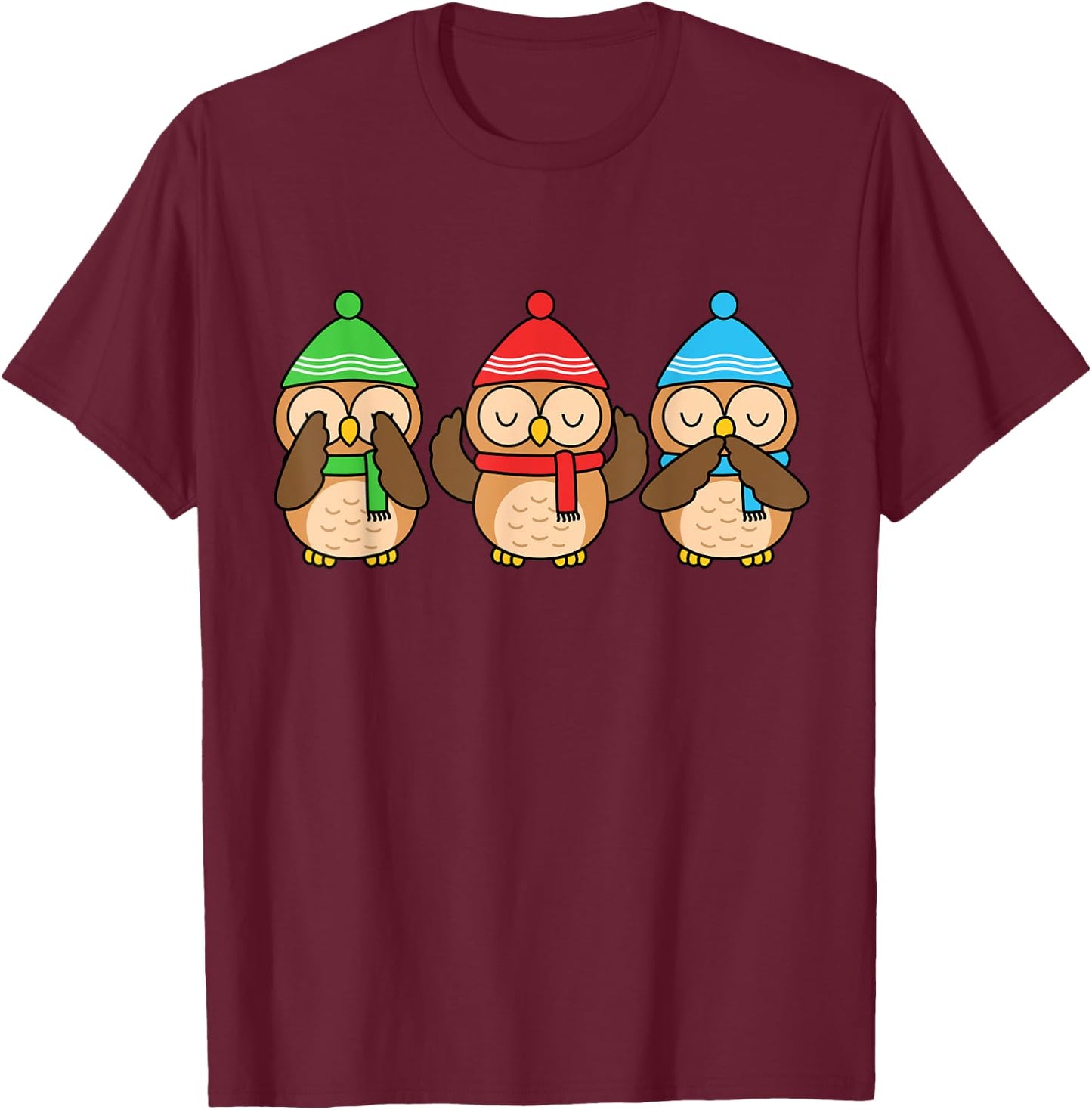 Christmas Owl Lover Women Winter Birds Cute Owl T-Shirt - T-Shirt | Maroon