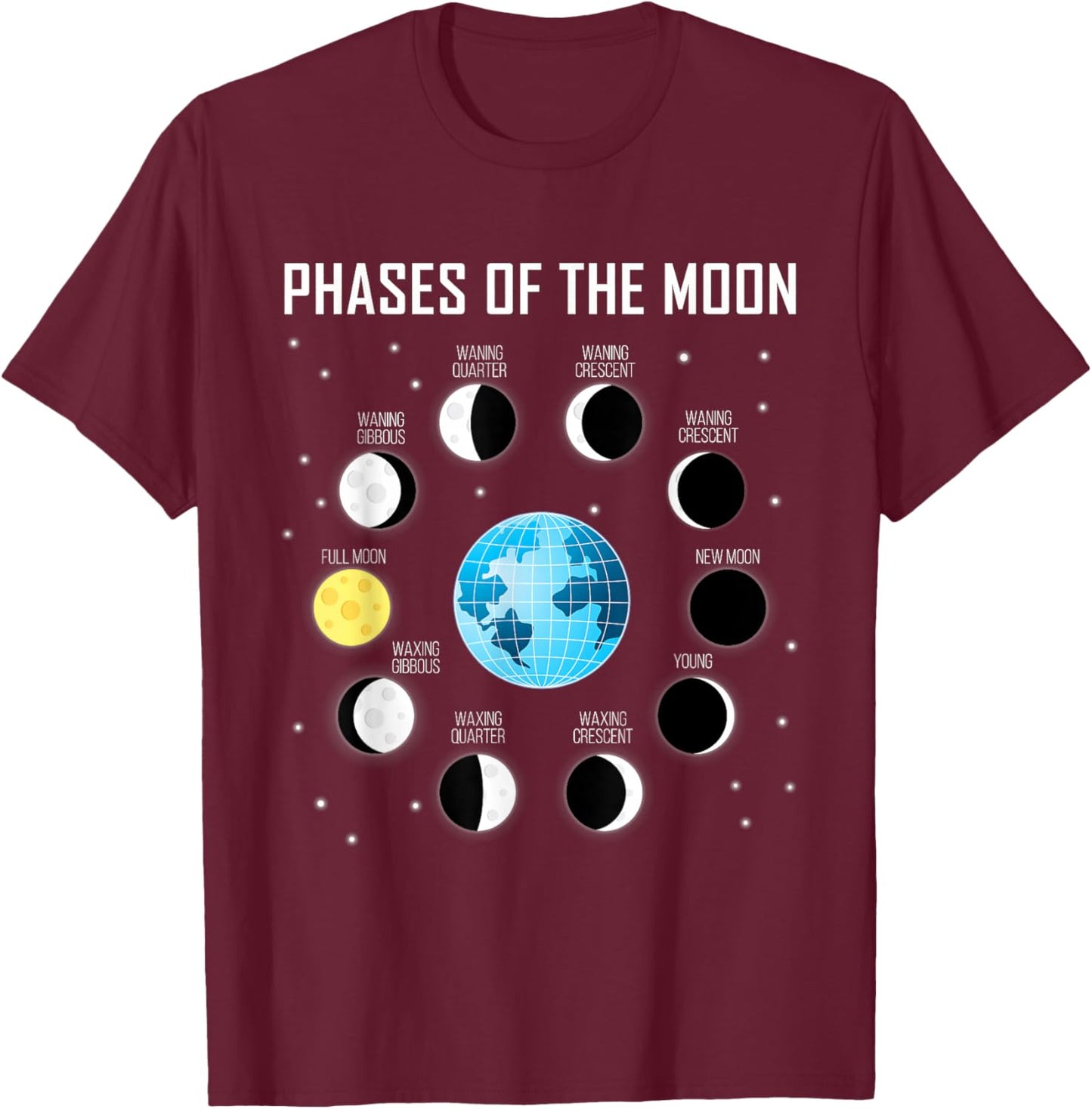 Phases of the Moon Shirt Moon Phase Shirt Space T-Shirt - T-Shirt | Maroon