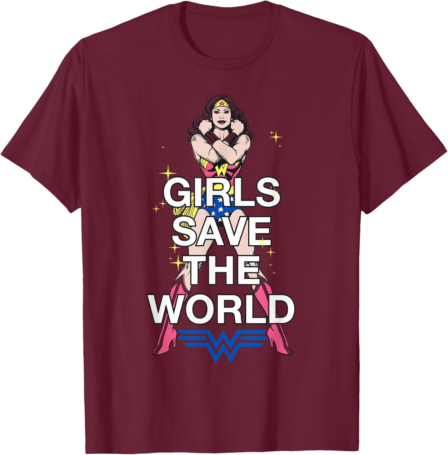 DC Wonder Woman Girls Save World T-Shirt - T-Shirt | Maroon