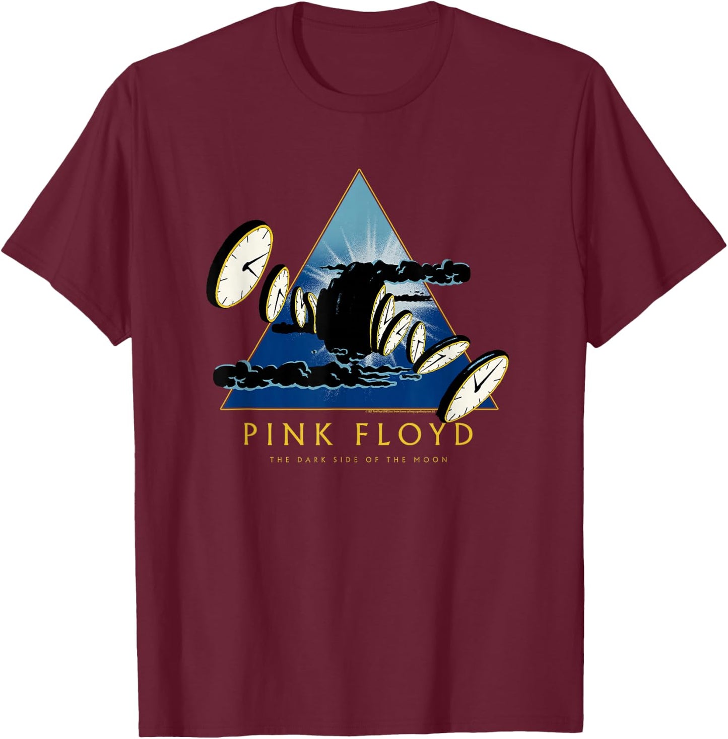 Pink Floyd The Dark Side of The Moon 50th Melting Clocks T-Shirt - T-Shirt | Maroon
