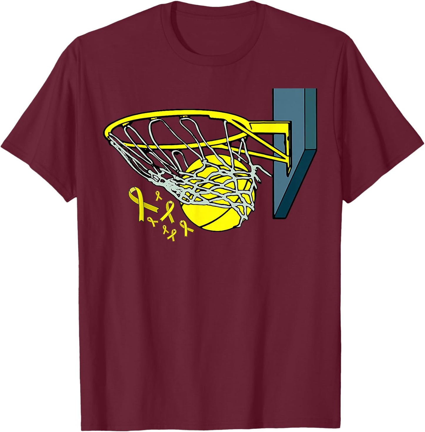 Basketball Player Yellow Ribbon Sarcoma Cancer Awareness T-Shirt - T-Shirt | Maroon