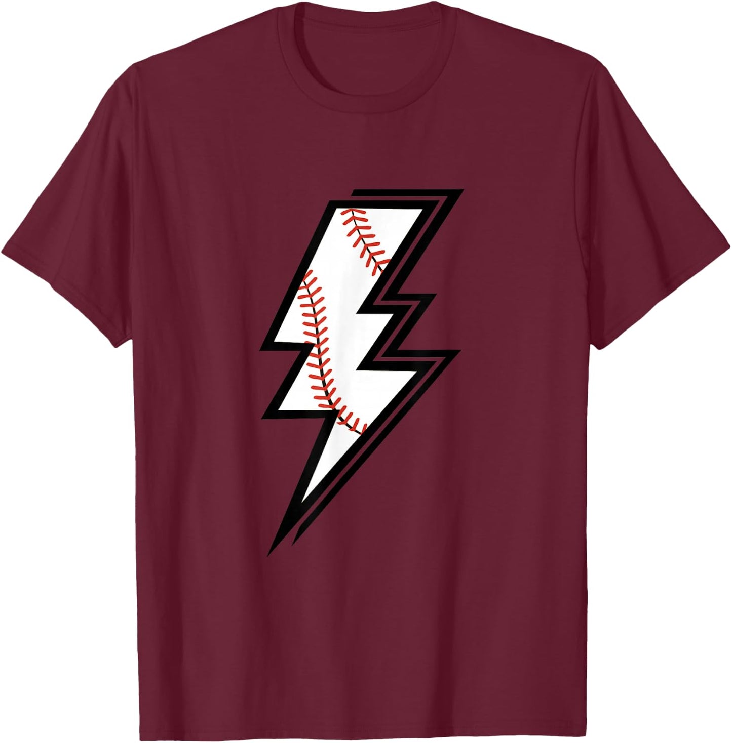 Baseball Lightning Bolt Baseball Mom Dad Game Day T-Shirt - T-Shirt | Maroon